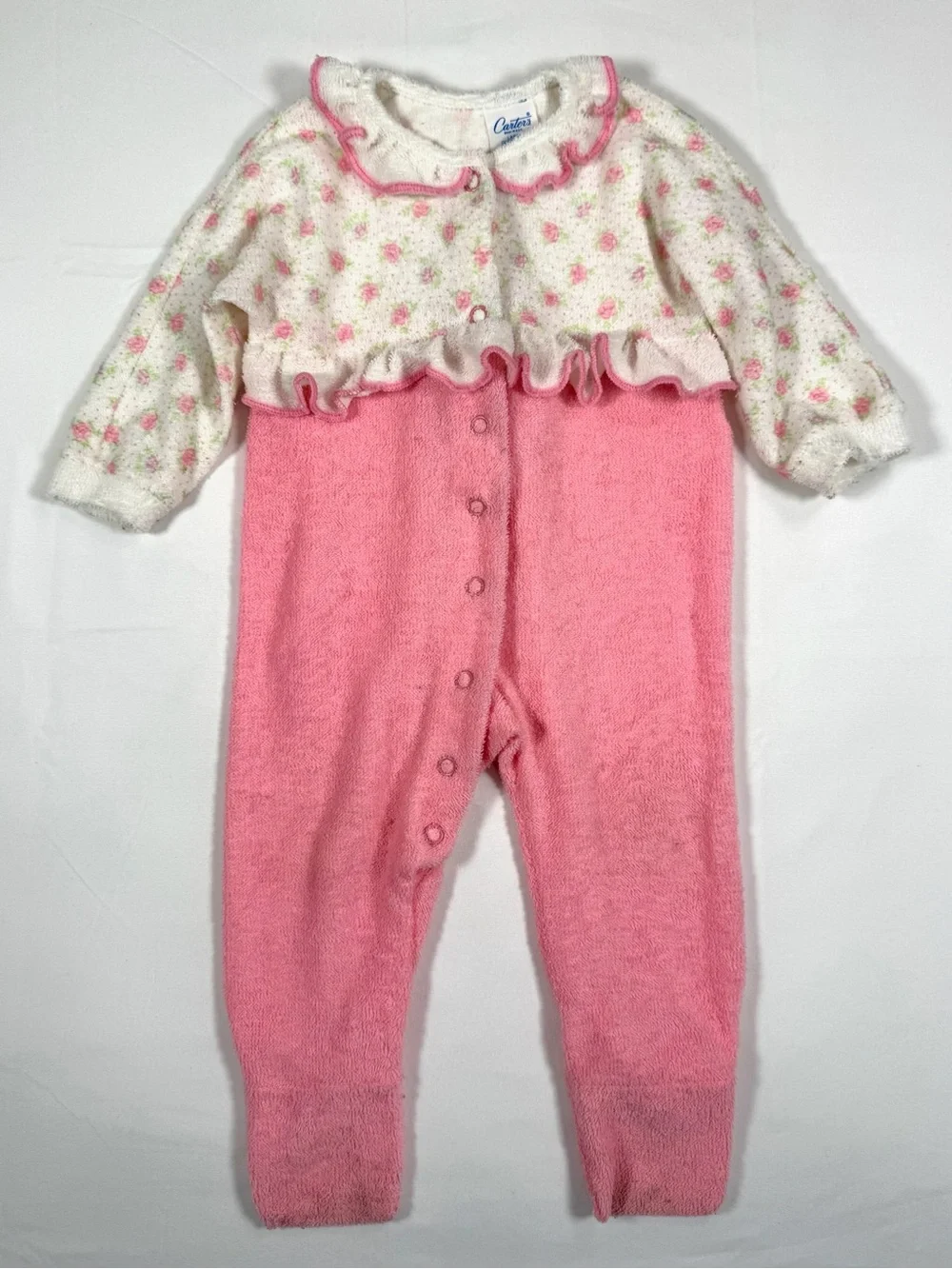VINTAGE CARTERS Girls Terry Cloth Sleeper Size 12-18M (Large 19 To 27 Lbs) 1970s